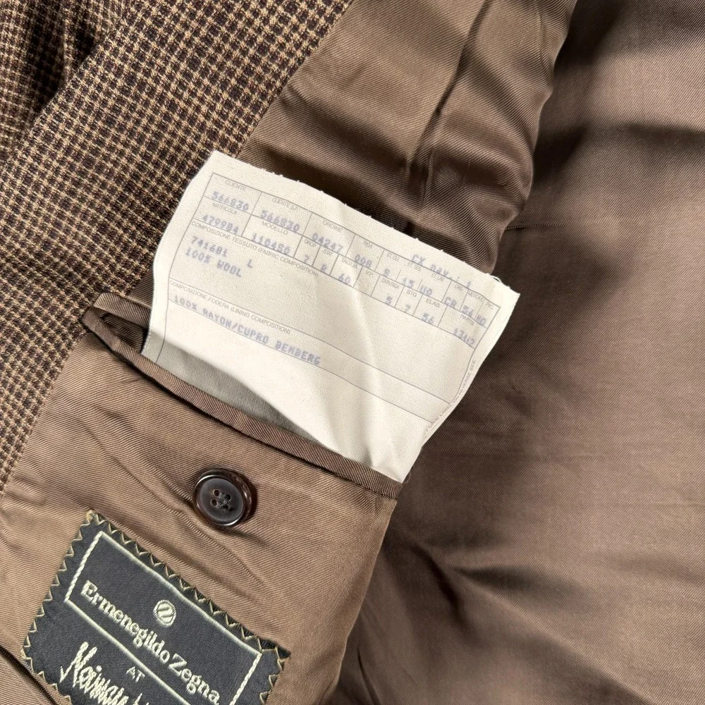 Ermenegildo Zegna Wool Sport Coat Blazer 50R Brown Micro Check Plaid